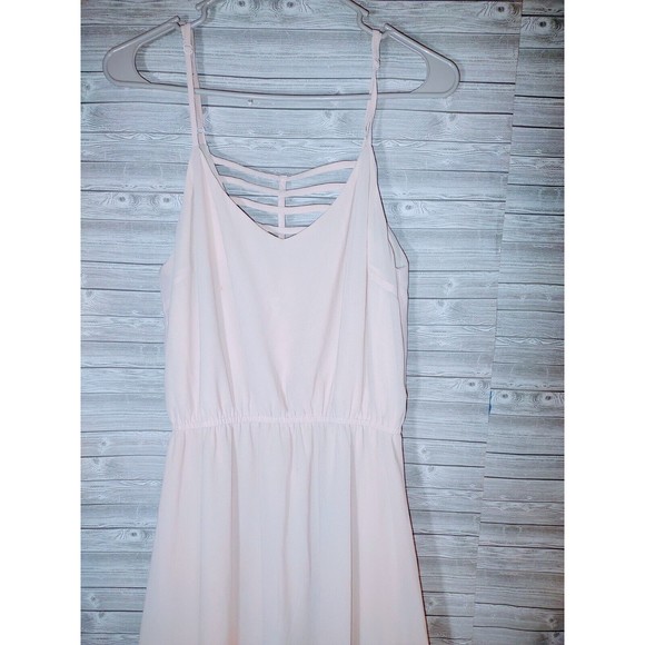 Umgee Maxi Sheer Dress W/Slip Color Block Cream Pink, Adjustable Straps - Picture 4 of 8